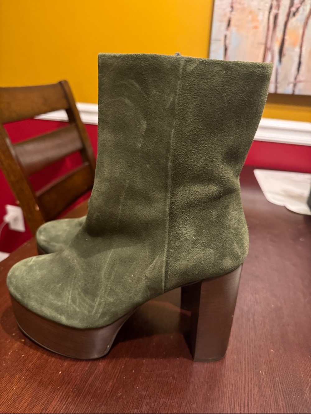 FREE PEOPLE Olive Suede Platform Ankle Boots - Women size 40
